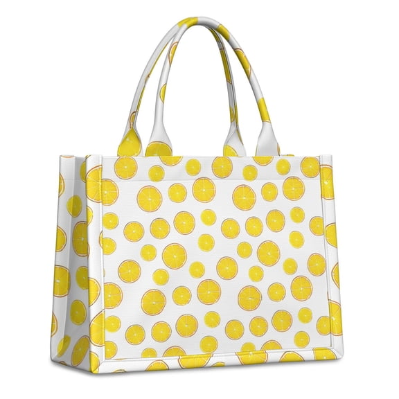 Large Capacity Tote Bag,Yellow Lemon Fruit Slices White Pattern Handbag Fashion Luxury Tote Bag,15.7"x13"x 5.1" Inches,Laptop Compatible