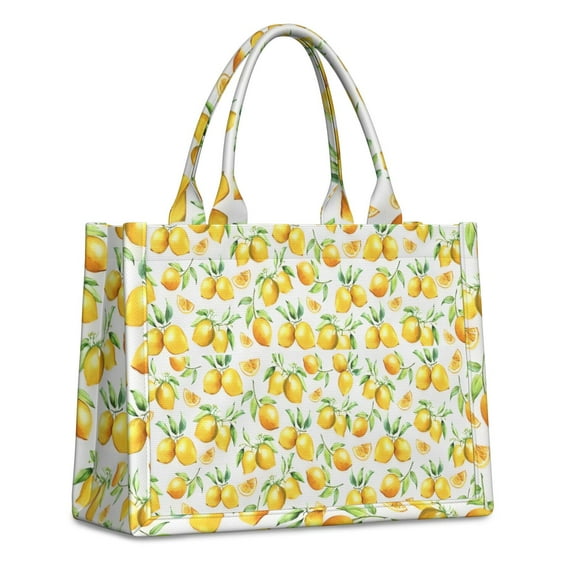 Large Capacity Tote Bag,Yellow Lemon Fruit Slices White Pattern Handbag Fashion Luxury Tote Bag,15.7"x13"x 5.1" Inches,Laptop Compatible