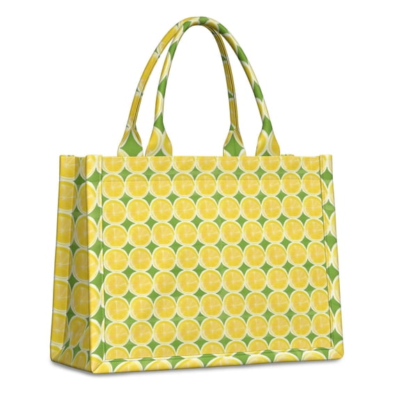 Large Capacity Tote Bag,Yellow Lemon Slices Green Pattern Handbag Fashion Luxury Tote Bag,15.7"x13"x 5.1" Inches,Laptop Compatible