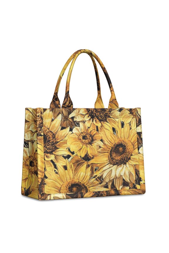 Large Capacity Tote Bag,Yellow Sunflower Art Pattern Handbag Fashion Luxury Tote Bag,15.7"x13"x 5.1" Inches,Laptop Compatible