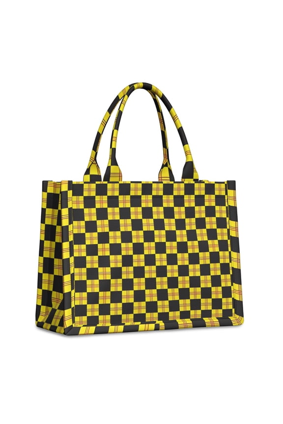 Large Capacity Tote Bag,Yellow and Black Checkerboard Checkered Pattern Handbag Fashion Luxury Tote Bag,15.7"x13"x 5.1" Inches,Laptop Compatible