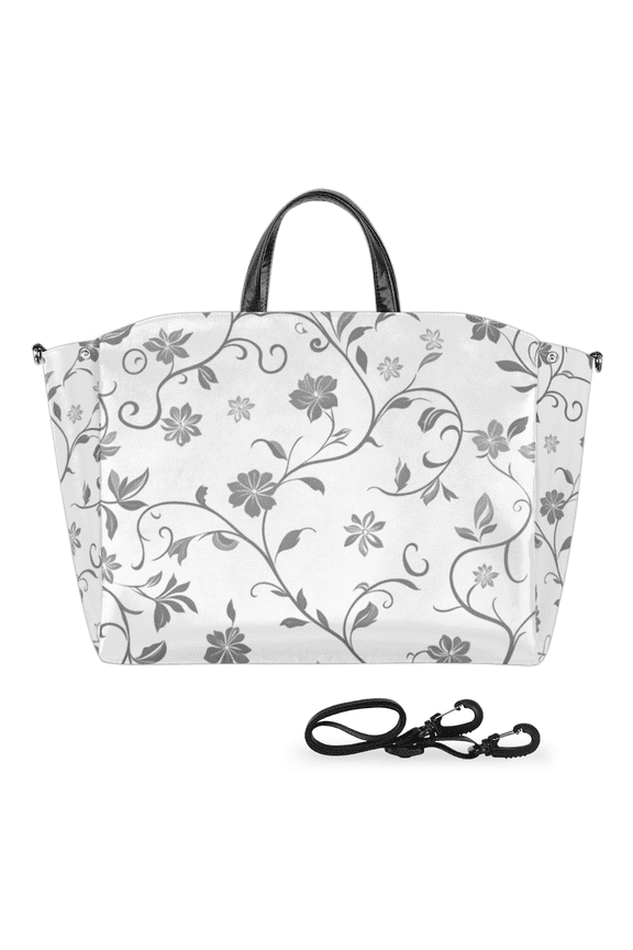 Large Capacity Tote Bag with Gray Floral Pattern, Water-Resistant Polyester Shoulder Bag & Crossbody Bag for Daily Use, Travel,Weekend