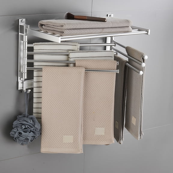 Large Capacity Towel Rack, 15.8x10x11.5in Wall-Mounted Design, Top Shelf & 7 Rods for Multiple Towels, for Spas, Salons