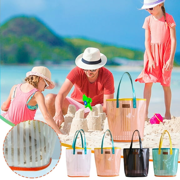 Large Capacity Transparent Beach Bag, Jelly Tote, Women's Swimming & Shopping Bag, Pvc Portable Tote with Reinforced Handles for Laptops & Books, for Beach, Educational, Work, and Everyday