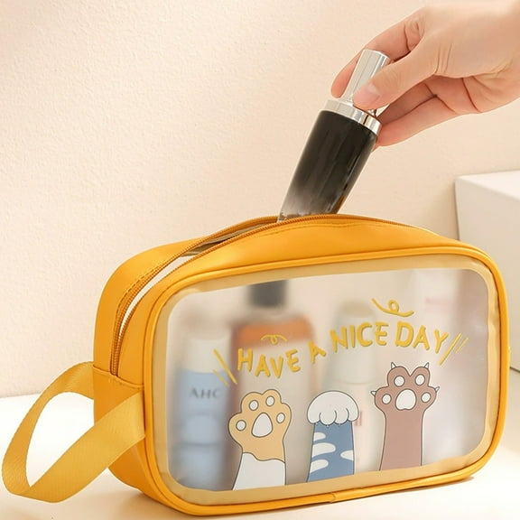 Large Capacity Transparent Cosmetic Storage Bag, Makeup Toiletry Travel Organizer for Men & Women, Yellow PVC Waterproof Toiletry Bag with Handle for Travel, Gym, Beach