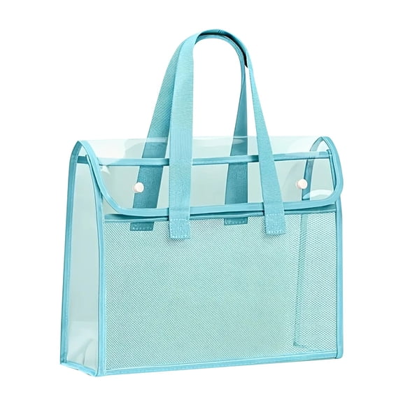 Large Capacity Transparent File Bag, Thickened Waterproof Visible Book Bag for Students, Portable Homework Organizer with Hand Strap for School Supplies Storage