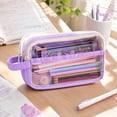thumbnail image 1 of Large Capacity Transparent Pencil Case – Canvas Cloth, Rectangular Storage Pouch, Portable Water-Resistant, for Teens Campus Office, 1 of 9