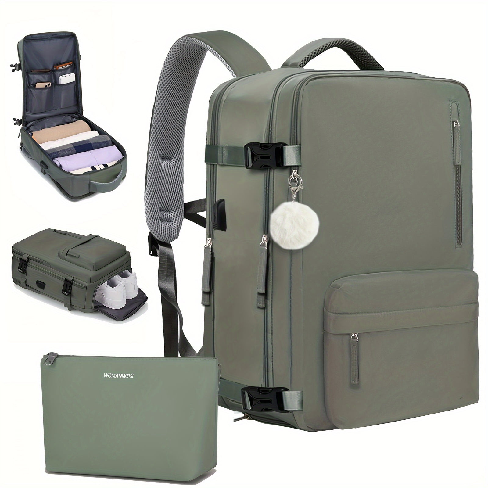 Large Capacity Travel Backpack with Shoe Compartment and Charging Port