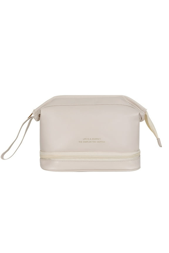 Large Capacity Travel Cosmetic Bag, Double Layer Cosmetic Bags for Women, Portable Leather Makeup Bag, Waterproof Travel Toiletry Bag, Make Up Bag