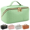 thumbnail image 1 of Large Capacity Travel Cosmetic Bag - Makeup Bag, Portable Leather Waterproof Women Travel Makeup Bag Organizer, with Handle and Divider Flat Lay Checkered Cosmetic Bags(Green), 1 of 6