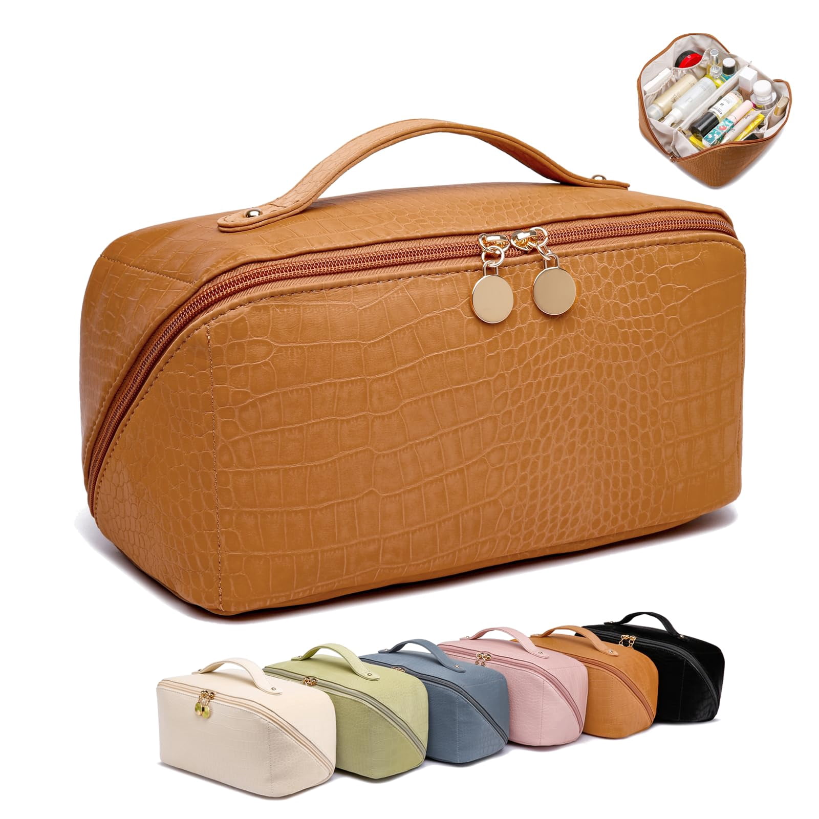 Large Travel Cosmetic Bag For Women Leather 