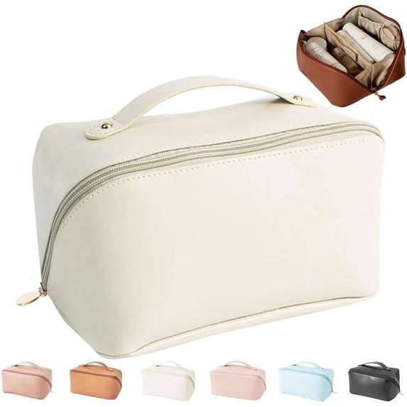Large Capacity Travel Cosmetic Bag for Women,Makeup Bag Travelling PU Leather Cosmetic Bag Waterproof,Multifunctional Storage Travel Toiletry Bag Skincare Bag