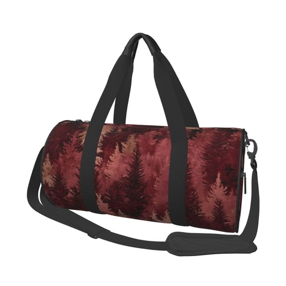 Large Capacity Travel Duffel Bag 17.79in Handbag Double Pull Head Zipper For Hiking Family Vacation Business Sports Travel Work Realistic Forests Camouflage Pattern Conifer Maroon_1