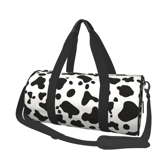 Large Capacity Travel Duffel Bag 17.79in Handbag Double Pull Head Zipper For Hiking Family Vacation Business Sports Travel Work Simple Cow Print Pattern, Vector Art Style_3