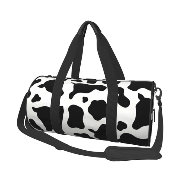 Large Capacity Travel Duffel Bag 17.79in Handbag Double Pull Head Zipper For Hiking Family Vacation Business Sports Travel Work Simple Cow Print Pattern, Vector Art Style_4