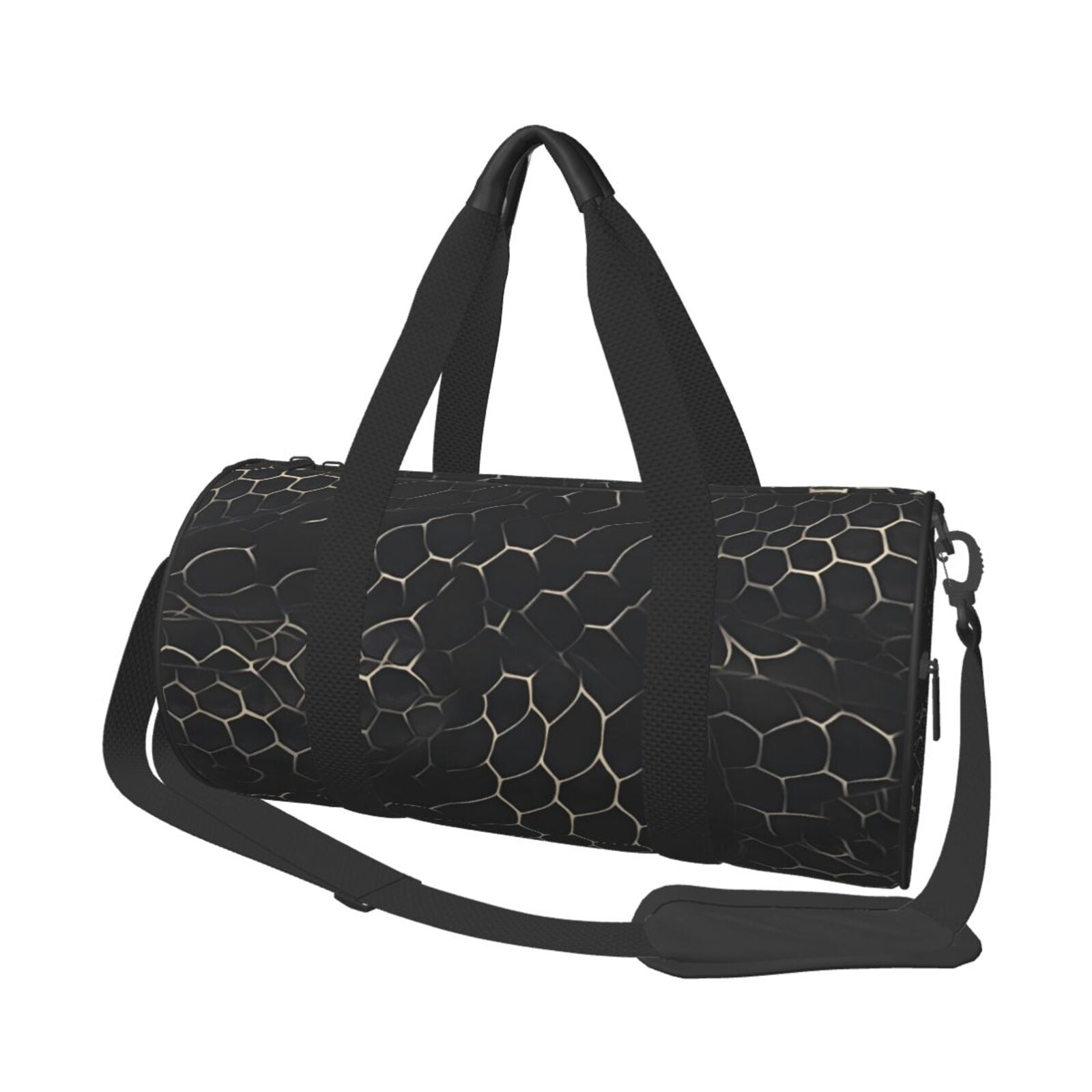 Large Capacity Travel Duffel Bag 17.7×9in Handbag Double Pull Head Zipper For Hiking Family Vacation Business Sports Travel Work Snake Skin Print Style On The Backgroud Of Darkgray_3