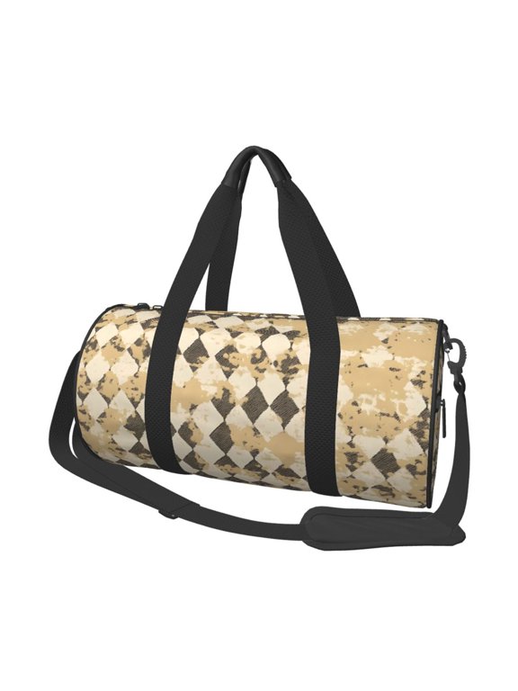 Large Capacity Travel Duffel Bag 17.79in Handbag Double Pull Head Zipper For Hiking Family Vacation Business Sports Travel Work Tan Houndstooth Vintage Texture Hand-Drawn Sketch_3