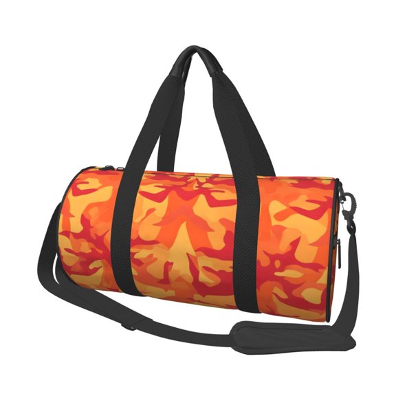 Large Capacity Travel Duffel Bag 17.79in Handbag Double Pull Head Zipper For Hiking Family Vacation Business Sports Travel Work Vector Camouflage Pattern Orange Red_2