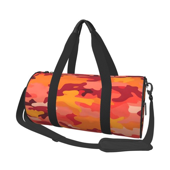 Large Capacity Travel Duffel Bag 17.79in Handbag Double Pull Head Zipper For Hiking Family Vacation Business Sports Travel Work Vector Camouflage Pattern Orange Red_1