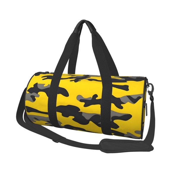 Large Capacity Travel Duffel Bag 17.79in Handbag Double Pull Head Zipper For Hiking Family Vacation Business Sports Travel Work Vector Camouflage Pattern Yellow_1