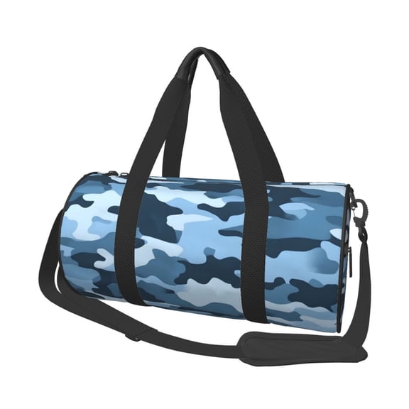 Large Capacity Travel Duffel Bag 17.79in Handbag Double Pull Head Zipper For Hiking Family Vacation Business Sports Travel Work Vector Camouflage Pattern Blue_3