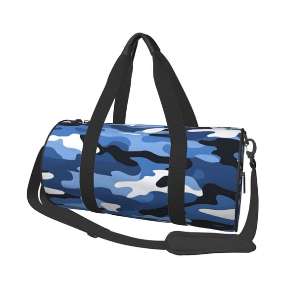 Large Capacity Travel Duffel Bag 17.79in Handbag Double Pull Head Zipper For Hiking Family Vacation Business Sports Travel Work Vector Camouflage Pattern Blue_2