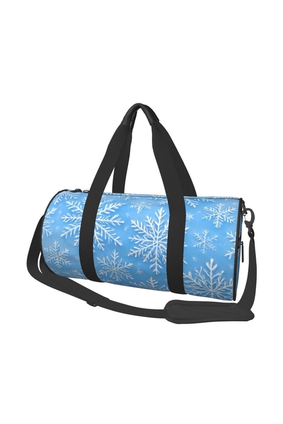 Large Capacity Travel Duffel Bag 17.79in Handbag Double Pull Head Zipper For Hiking Family Vacation Business Sports Travel Work Winter Snowflake Pattern