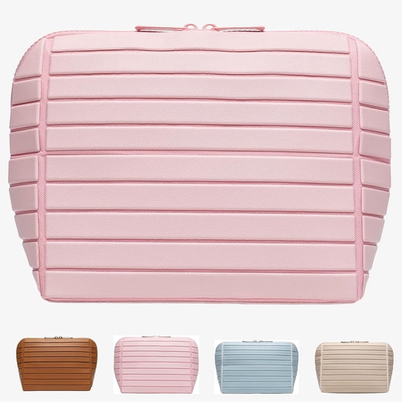 Large Capacity Travel Makeup Bag with Adjustable Dividers, Fold-Down Cosmetic Organizer, 27 Pockets & Brush Holders, Toiletry Case