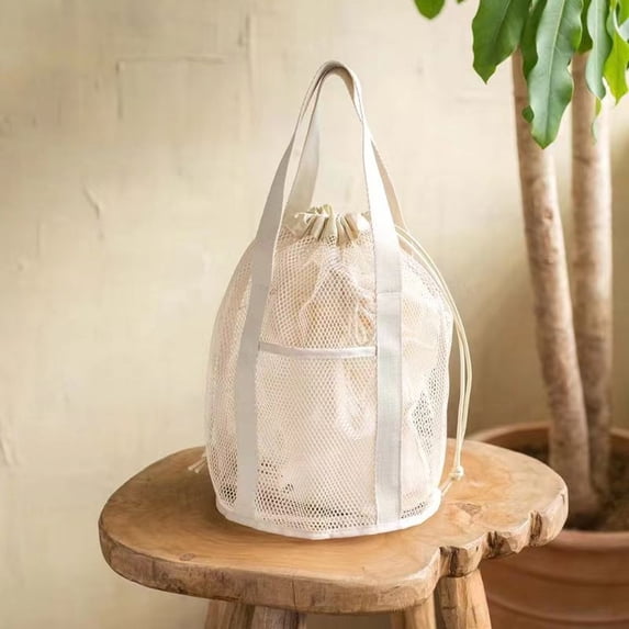 Large Capacity Travel Storage Bag | Dry Wet Separation Mesh Tote | Fast-Drying Breathable Polyester Beach Bag with Handles, Black or White, 30x30x18cm