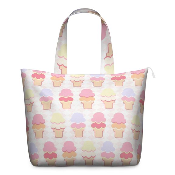 Large Capacity Travel Tote Bag with Colorful Ice Cream Dessert Prints Lightweight Weekender Bag Featuring Sweet Treats Summer Food Patterns, Multipurpose for Travel Gym