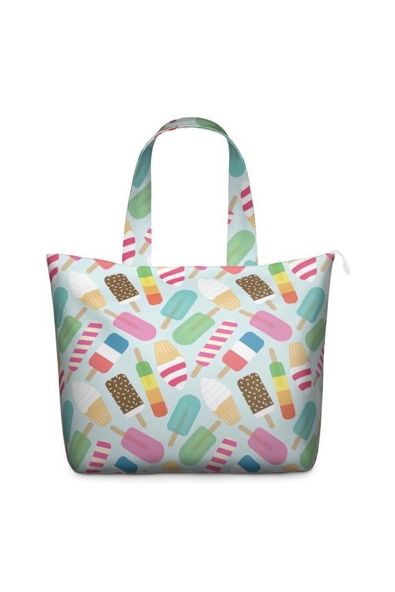 Large Capacity Travel Tote Bag with Colorful Ice Cream Dessert Prints Lightweight Weekender Bag Featuring Sweet Treats Summer Food Patterns, Multipurpose for Travel Gym