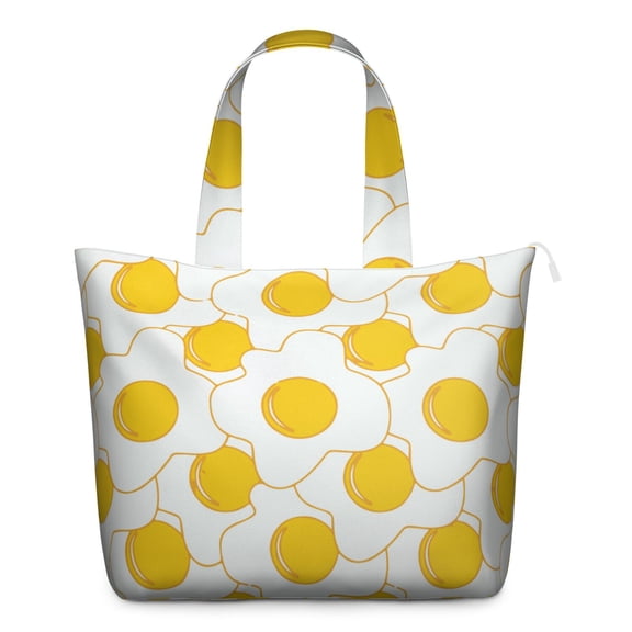 Large Capacity Travel Tote Bag Featuring Fried Egg Breakfast Food Prints Lightweight Weekender Bag with Cooking Foodie Designs, Multipurpose for Travel Gym