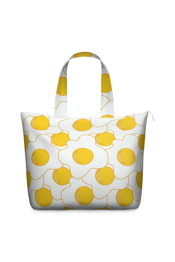 Large Capacity Travel Tote Bag Featuring Fried Egg Breakfast Food Prints Lightweight Weekender Bag with Cooking Foodie Designs, Multipurpose for Travel Gym