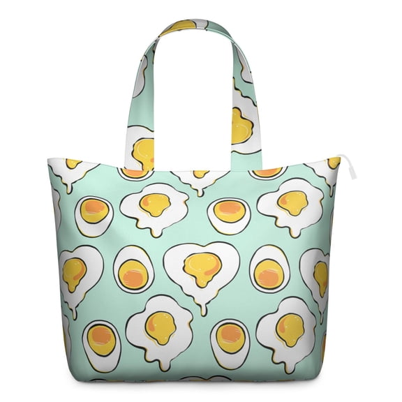 Large Capacity Travel Tote Bag Featuring Fried Egg Breakfast Food Prints Lightweight Weekender Bag with Cooking Foodie Designs, Multipurpose for Travel Gym