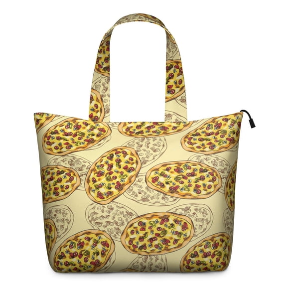Large Capacity Travel Tote Bag Featuring Pizza Foodie Prints Lightweight Weekender Bag with Cartoon Fun Pizza Party Designs, Perfect for Gifts Weekend Getaways