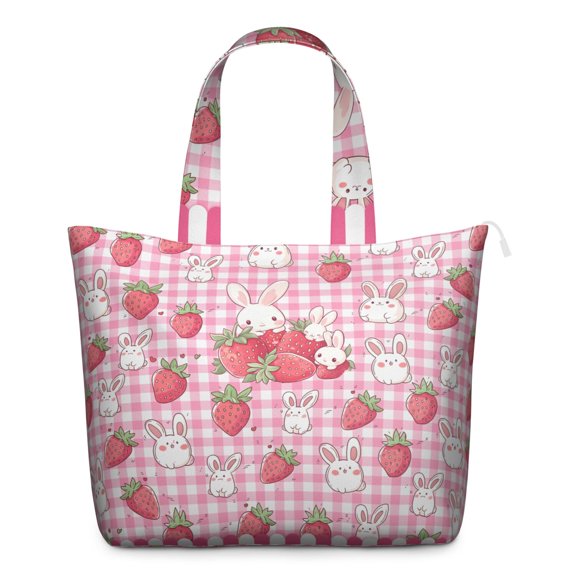 Large Capacity Travel Tote Bag Featuring Strawberry Lover Sweet Berry Prints Lightweight Weekender Bag with Fresh Summer Fruit Flowers, Multipurpose Use