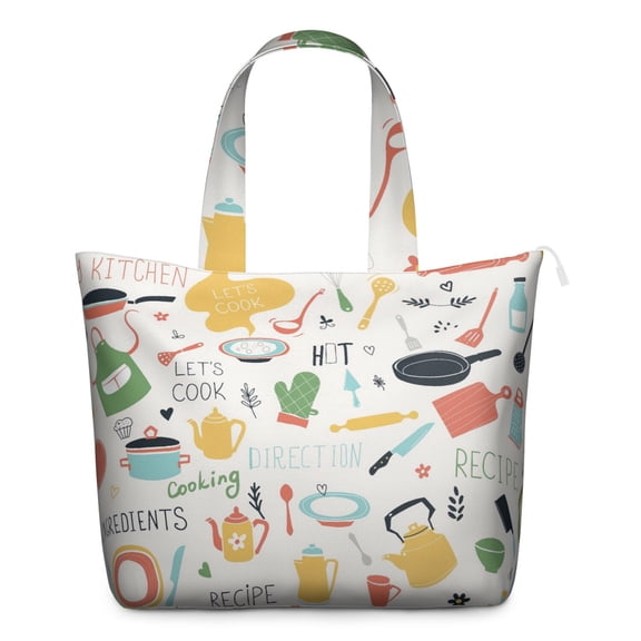 Large Capacity Travel Tote Bag with Vintage Coffee Cute Peach Prints Lightweight Weekender Bag Featuring Smoked Sausage, BBQ Food, Kawaii Fruit Designs