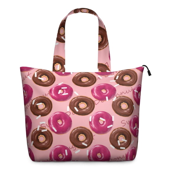 Large Capacity Travel Tote Bag with Kawaii Donut Cake Prints Lightweight Weekender Bag Featuring Colorful Dessert Coffee Designs for Travel Daily Use
