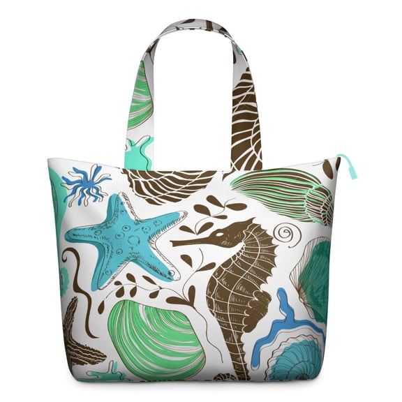 Large Capacity Travel Tote Bag with Mermaid and Anchor Designs, Weekender Bag with Adjustable Strap for Beach and Fitness Enthusiasts