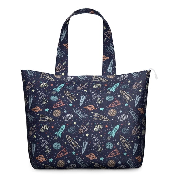 Large Capacity Travel Tote Bag with Spacecraft Starry Night Print Lightweight Weekender Bag with Adjustable Shoulder Strap for Fitness Business