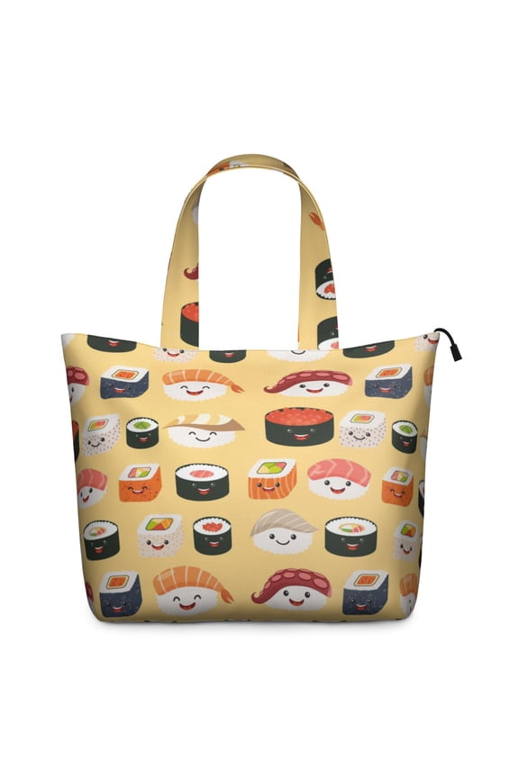 Large Capacity Travel Tote Bag with Sushi Rice Prints Lightweight Weekender Bag Featuring Foodie Sushi Lover Cartoon Roll Artwork for Travel Gym