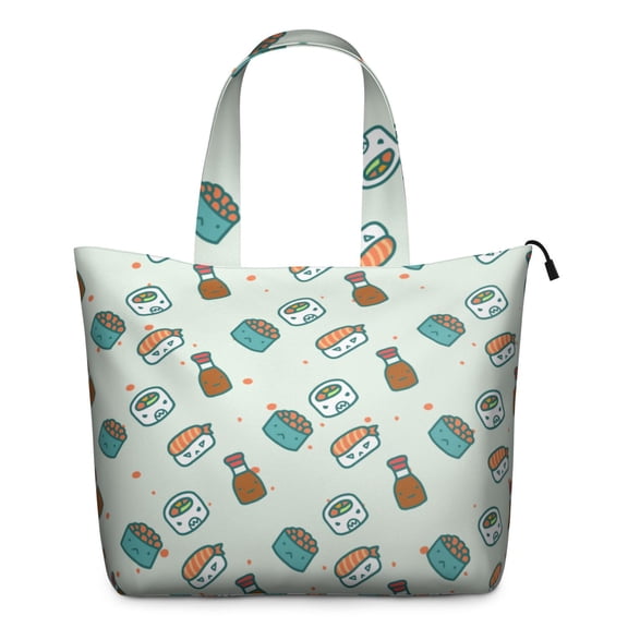 Large Capacity Travel Tote Bag with Sushi Rice Prints Lightweight Weekender Bag Featuring Foodie Sushi Lover Cartoon Roll Artwork for Travel Gym