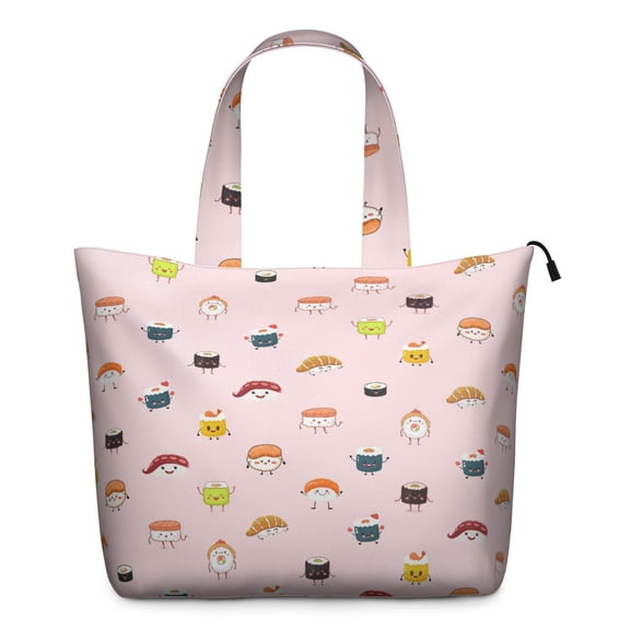 Large Capacity Travel Tote Bag with Sushi Rice Prints Lightweight Weekender Bag Featuring Foodie Sushi Lover Cartoon Roll Artwork for Travel Gym