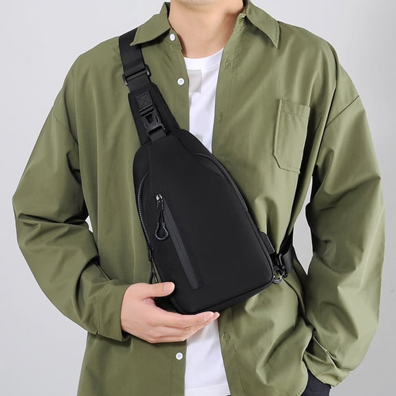 Large Capacity USB Charging Chest Bag Polyester Cloth Men's Chest Bag Casual Travel Storage Shoulder Crossbody Bag
