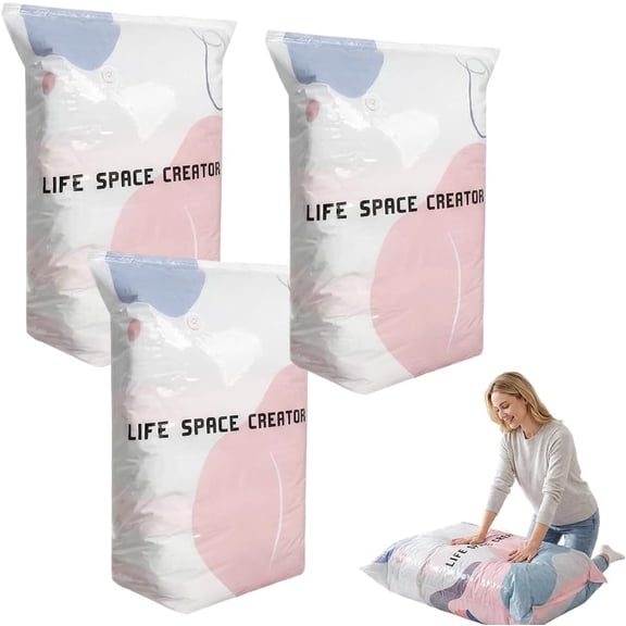Large Capacity Vacuum Bags No Pump Needed, Better Life Space Storage Bags, Compression Storage Bags for Clothes and Bedding, Airtight Space Saver Bags for Travel and Home Organization (3, L)
