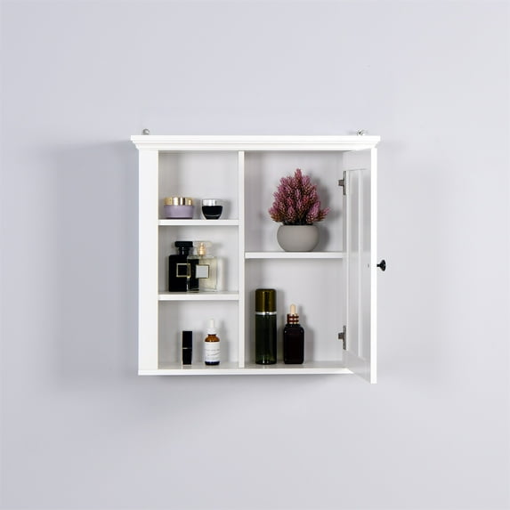Large Capacity Wall Cabinet with Door MDF Wear-resistance Wall Cupboard Household Supplies-White
