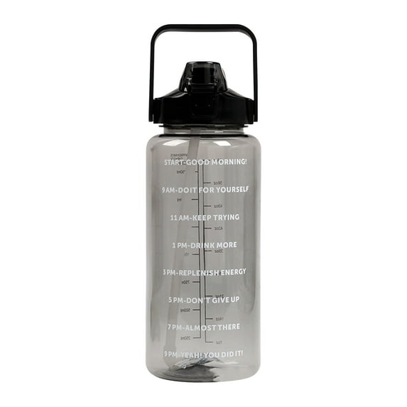 Large Capacity Water Bottle, 2L Trendy Straw Cup With Scale, Portable Leakproof Durable Design For Sports, Daily Use - Black