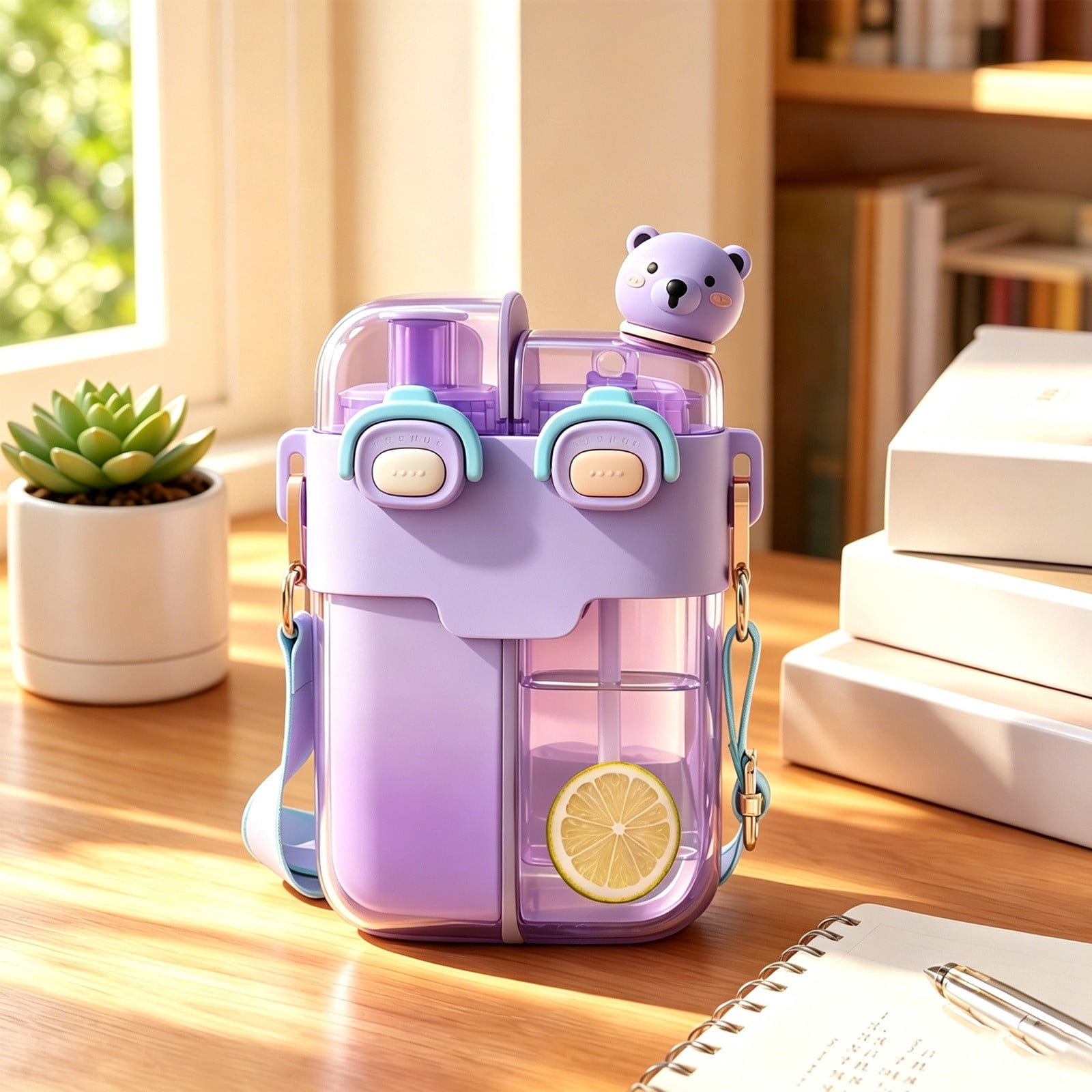 Large Capacity Water Bottle, Dual Compartment Plastic Drink Cup With ...