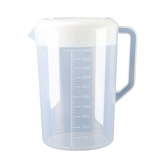 Large Capacity Water Pitcher Jug Plastic Pitcher with Lid Pouring Spout and Handle for Cold Water Ice Tea Juice Beer White 5000ml