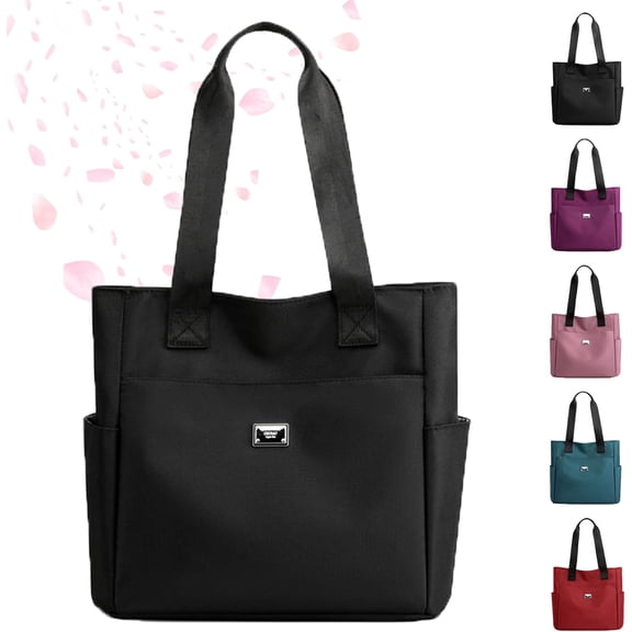 Large Capacity Water Repellent Multi Pocket Nylon Shoulder Bag, Fashion Portable Comfortable Tote Bag Zipper Handbag